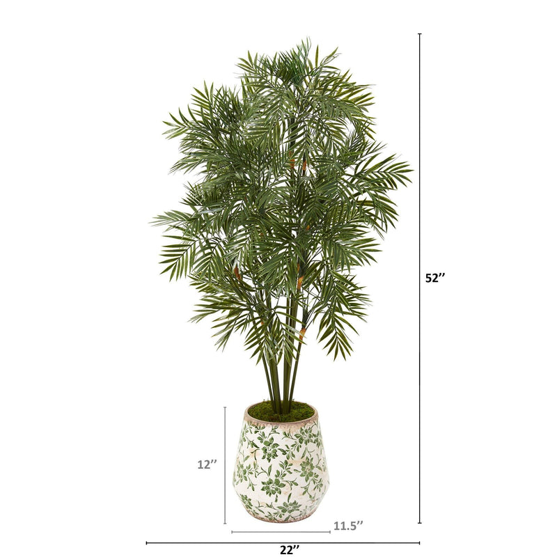 52” Parlor Palm Artificial Tree in Floral Print Planter, photo 2 of 2