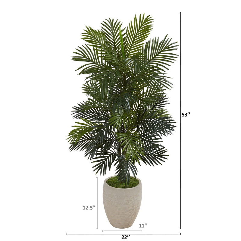 53” Areca Palm Artificial Plant in Sand Colored Planter