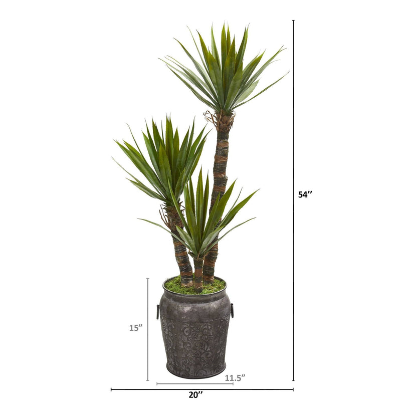 54” Yucca Artificial Tree in Metal Planter, photo 2 of 2