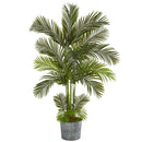 5.5' Areca Palm Artificial Tree in Embossed Black Tin Planter