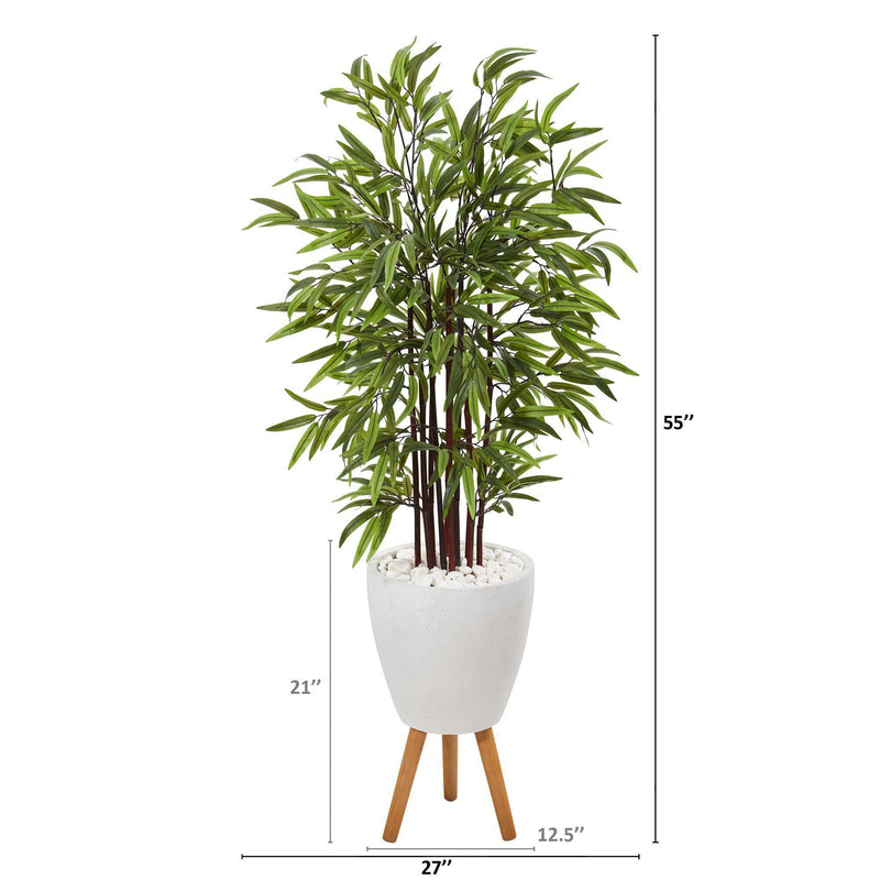 55” Bamboo Artificial Tree in White Planter with Stand, photo 2 of 2