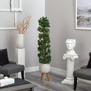 5.5’ English Ivy Topiary Spiral Artificial Tree in White Planter with Stand  (Indoor/Outdoor)
