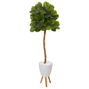 5.5’ Fiddle Leaf Artificial Tree in White Planter with Stand (Real Touch)