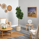 5.5’ Fiddle Leaf Fig Artificial Tree in Handmade Natural Cotton Multicolored Woven Planter