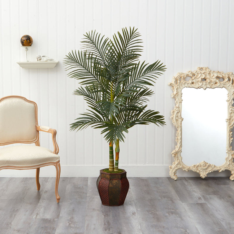 5.5’ Golden Cane Artificial Palm Tree in Decorative Planter