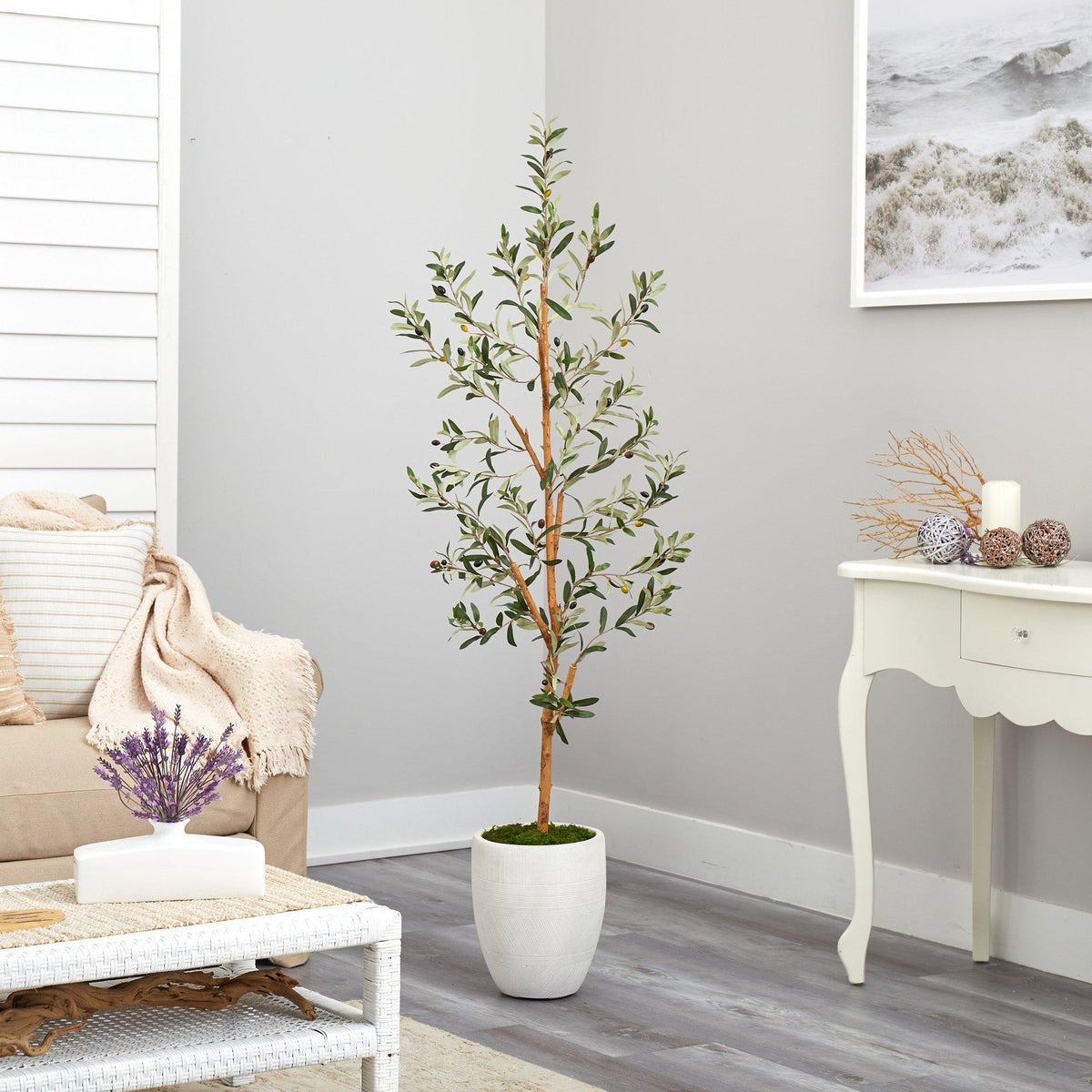 5.5’ Olive Artificial Tree in White Planter, photo 4 of 4