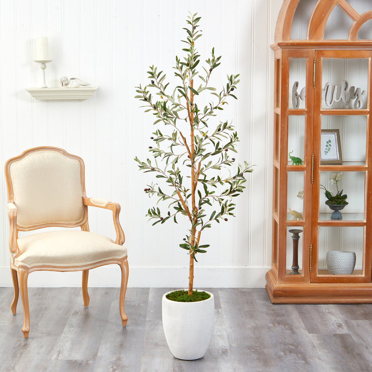 5.5’ Olive Artificial Tree in White Planter, photo 3 of 4