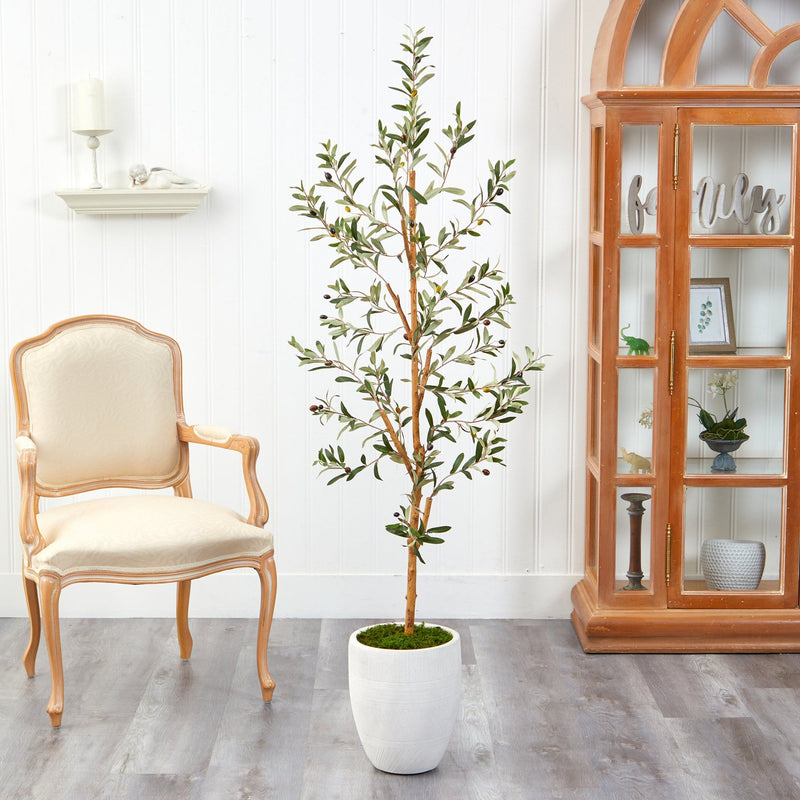 5.5’ Olive Artificial Tree in White Planter, photo 3 of 4