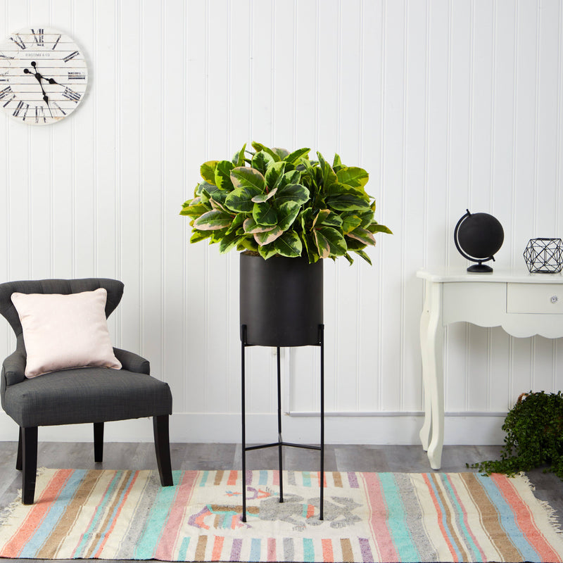 55” Rubber Leaf Artificial Plant in Black Planter with Stand (Real Touch), photo 3 of 4