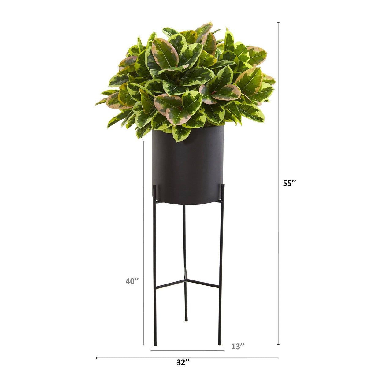 55” Rubber Leaf Artificial Plant in Black Planter with Stand (Real Touch), photo 2 of 4