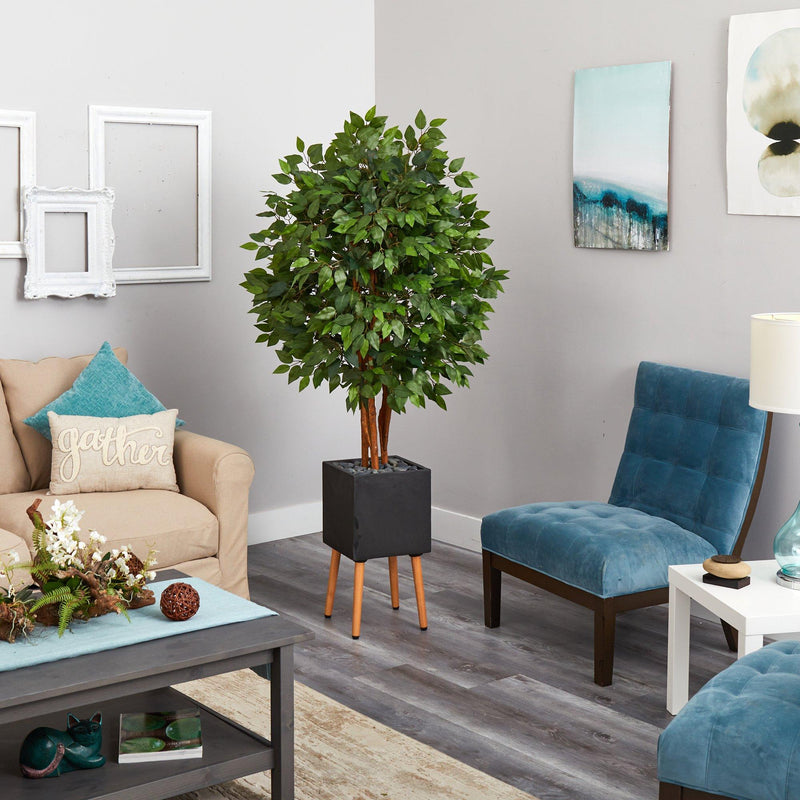 5.5’ Super Deluxe Artificial Ficus Tree in Black Planter with Stand, photo 4 of 4