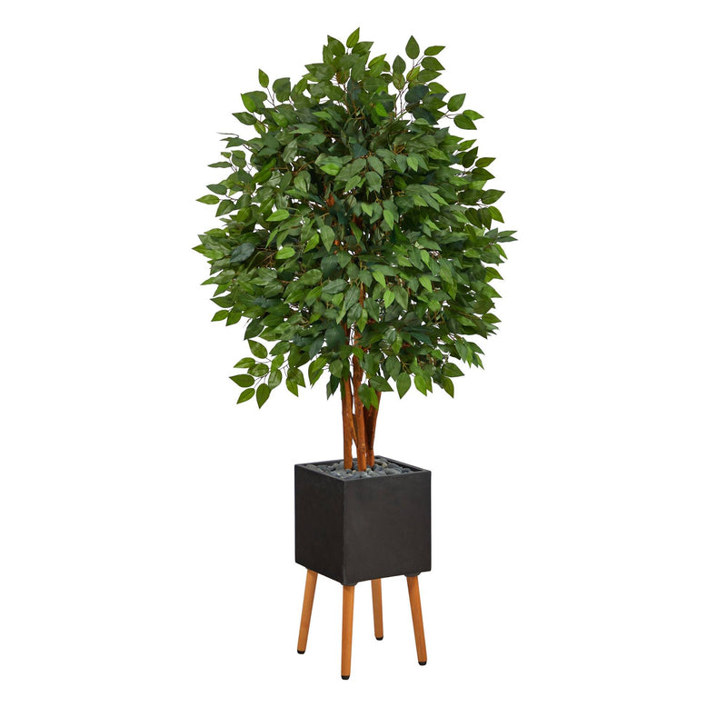 5.5’ Super Deluxe Artificial Ficus Tree in Black Planter with Stand
