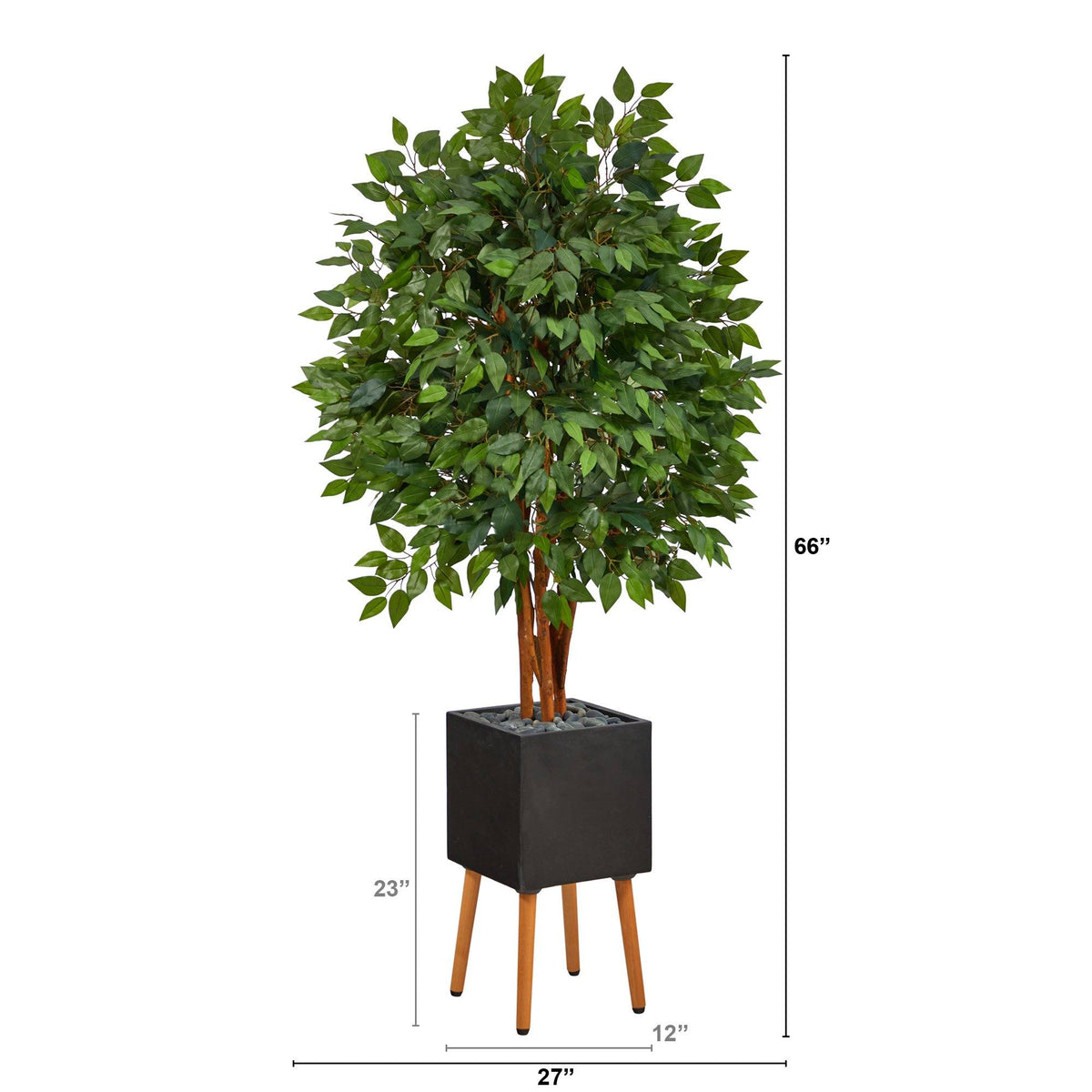 5.5’ Super Deluxe Artificial Ficus Tree in Black Planter with Stand, photo 2 of 4