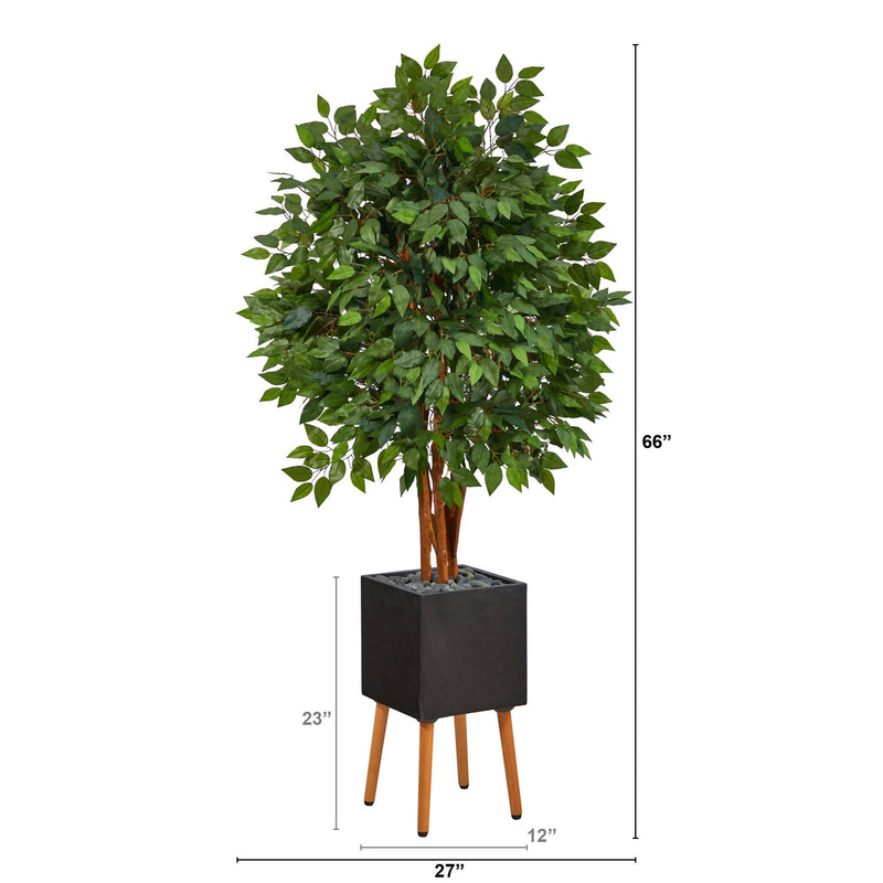5.5’ Super Deluxe Artificial Ficus Tree in Black Planter with Stand, photo 2 of 4
