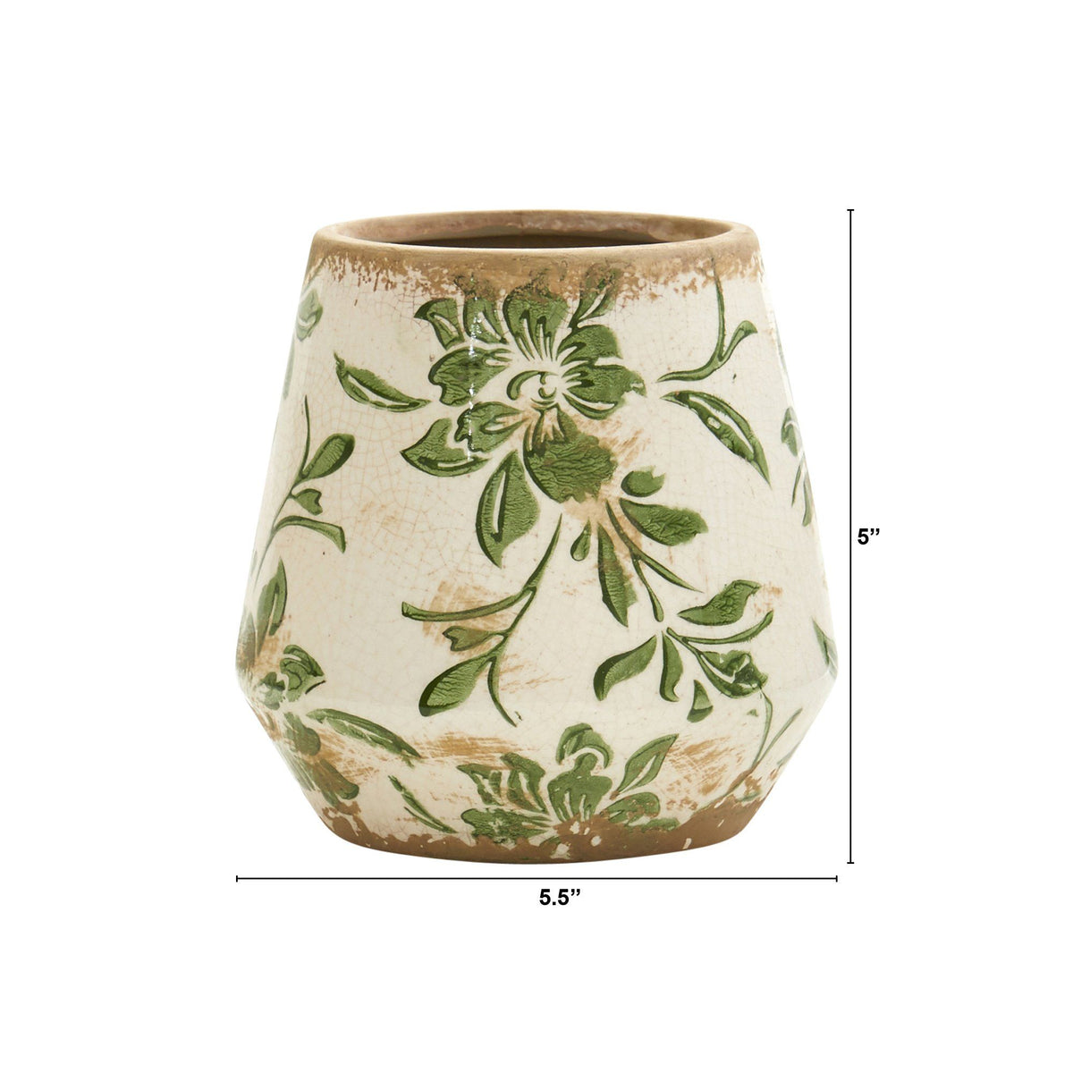 5.5” Tuscan Ceramic Green Scroll Planter, photo 3 of 3