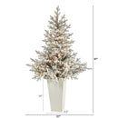 57” Flocked Fraser Fir Artificial Christmas Tree with 300 Warm White Lights and 967 Bendable Branches in Tower Planter