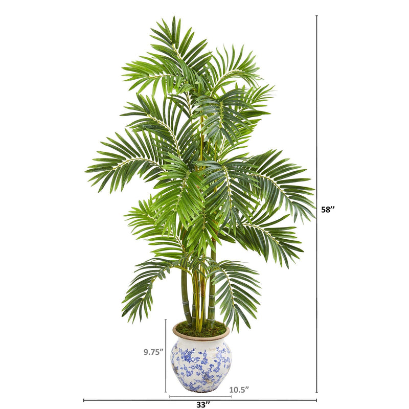 58” Areca Palm Artificial Tree in Floral Planter, photo 2 of 2