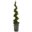 58” Cypress Artificial Spiral Topiary Tree in Vintage Metal Planter