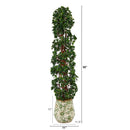 58” English Ivy Topiary Spiral Artificial Tree in Floral Print Planter (Indoor/Outdoor)