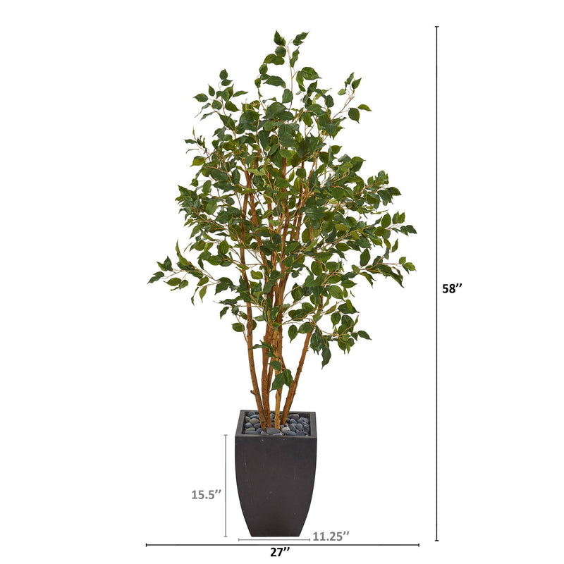 58” Ficus Artificial Tree in Black Planter