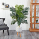 58” Golden Cane Artificial Palm Tree in White Planter with Stand