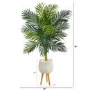 58” Golden Cane Artificial Palm Tree in White Planter with Stand