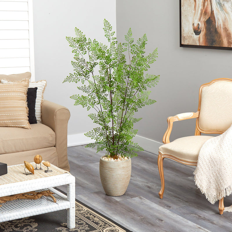 58” Ruffle Fern Artificial Tree in Sand Colored Planter, photo 4 of 4