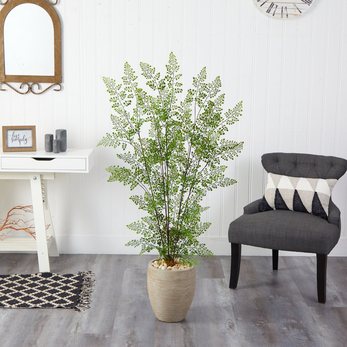 58” Ruffle Fern Artificial Tree in Sand Colored Planter, photo 3 of 4