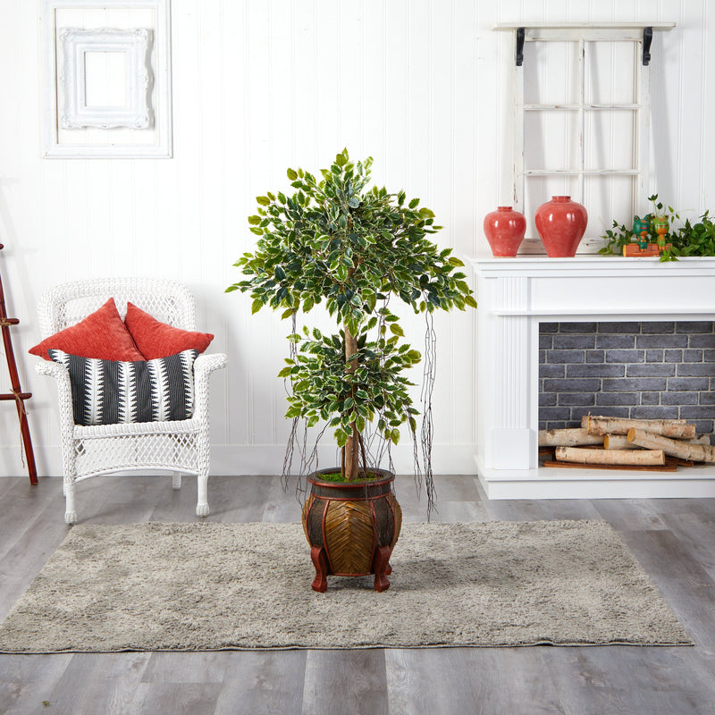 59” Variegated Ficus Artificial Tree in Decorative Planter, photo 2 of 3