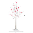 5' Pre-Lit Artificial Valentine's Day Twig Tree with 72 Heart Shaped LED Lights and Red Berries