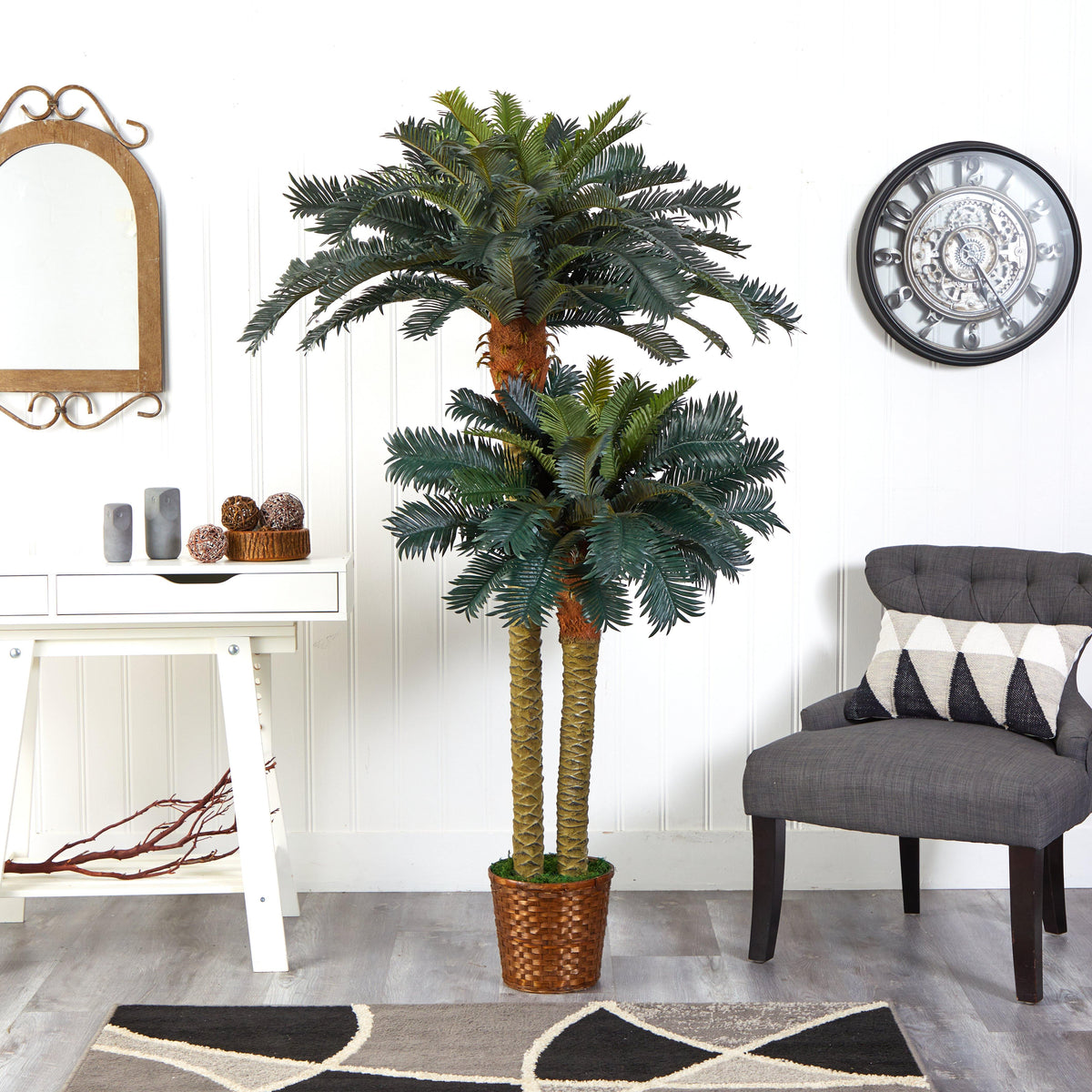 6' & 4' Sago Palm Double Potted Silk Tree, photo 4 of 5