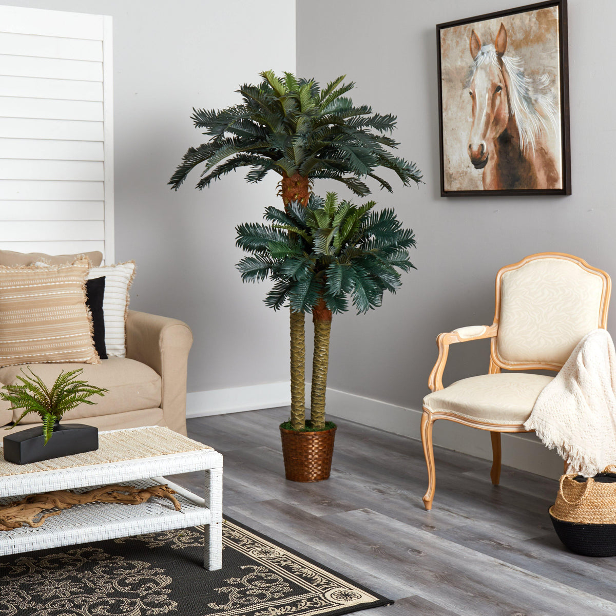 6' & 4' Sago Palm Double Potted Silk Tree, photo 3 of 5