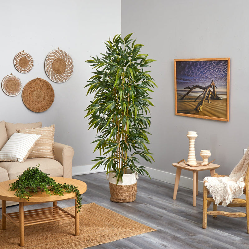 6' Artificial Bamboo Tree with Handmade Jute & Cotton Basket, photo 4 of 4