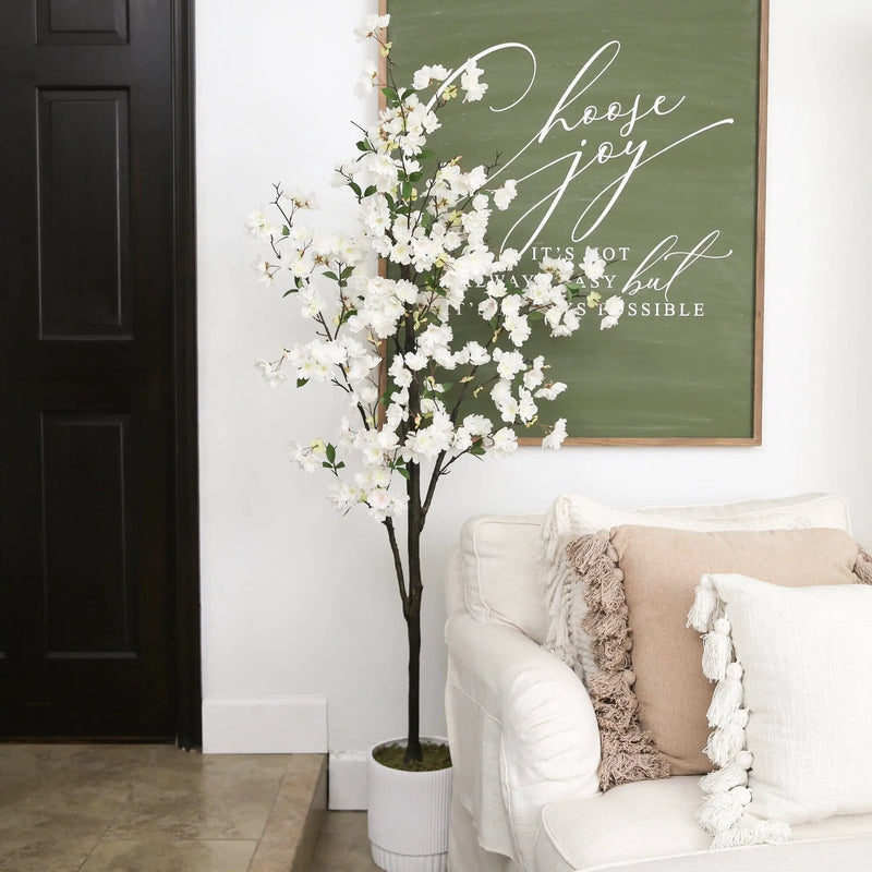 6’ Artificial Cherry Blossom Tree with White Decorative Planter, photo 5 of 8