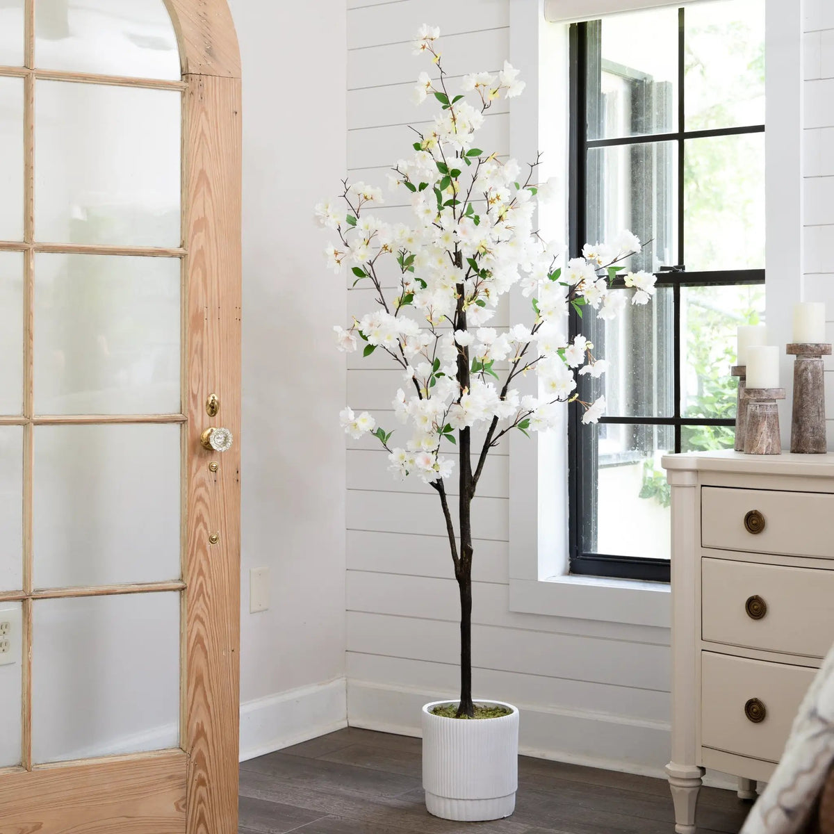 6’ Artificial Cherry Blossom Tree with White Decorative Planter, photo 3 of 8
