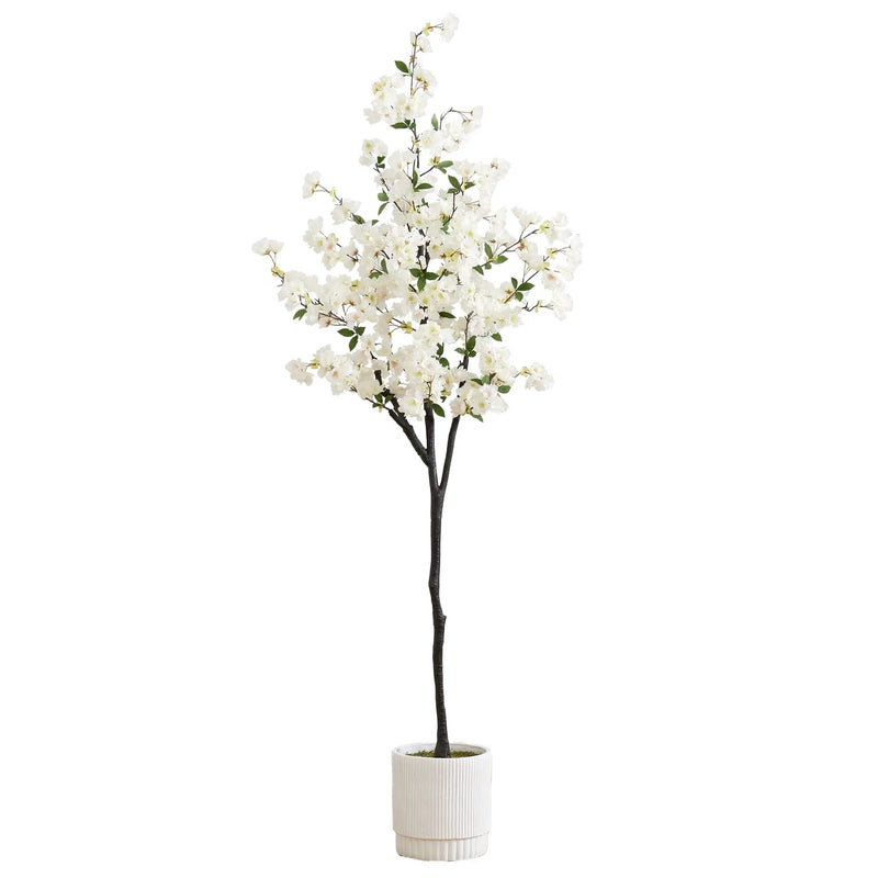 6’ Artificial Cherry Blossom Tree with White Decorative Planter, photo 8 of 8