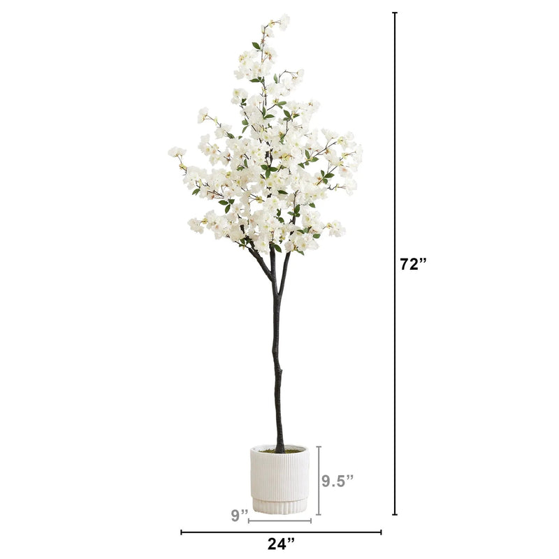 6’ Artificial Cherry Blossom Tree with White Decorative Planter, photo 6 of 8