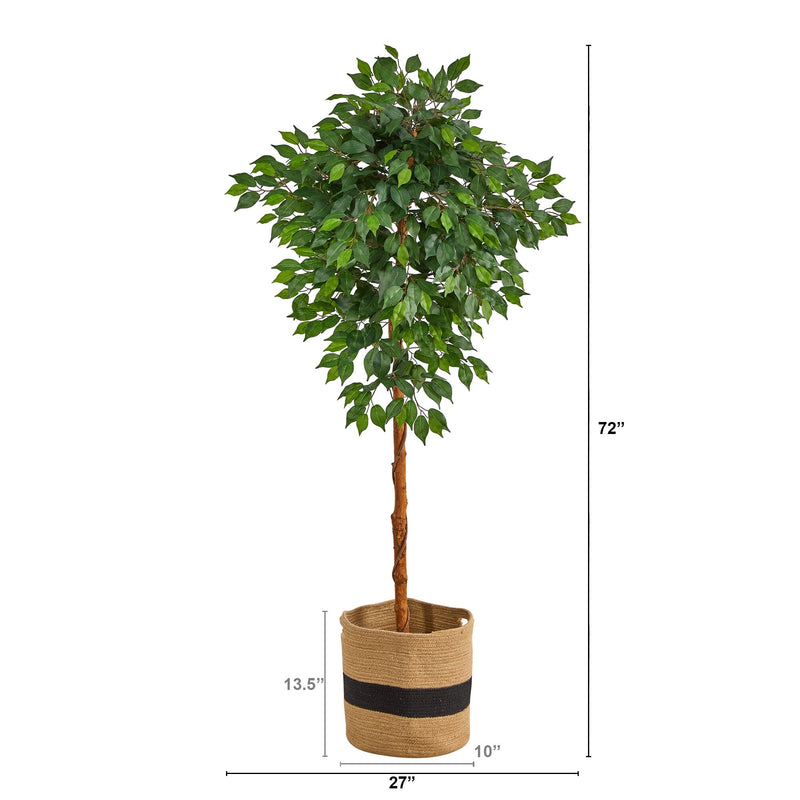 6’ Artificial Ficus Tree with Handmade Jute & Cotton Basket