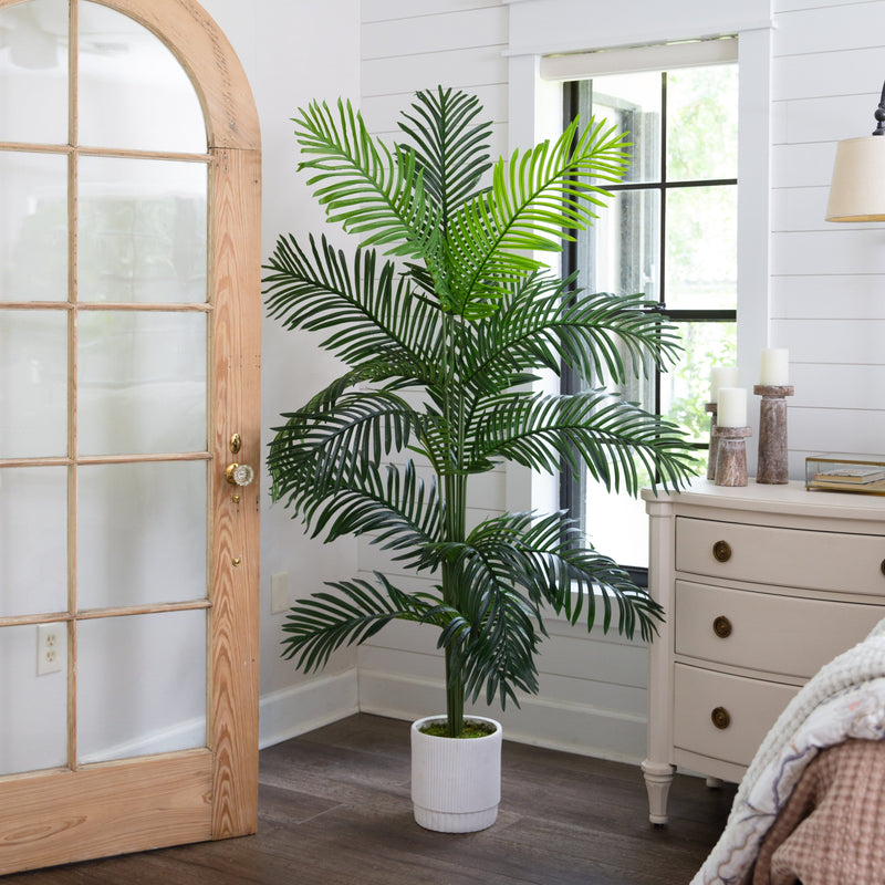 6’ Artificial Paradise Palm with White Decorative Planter
