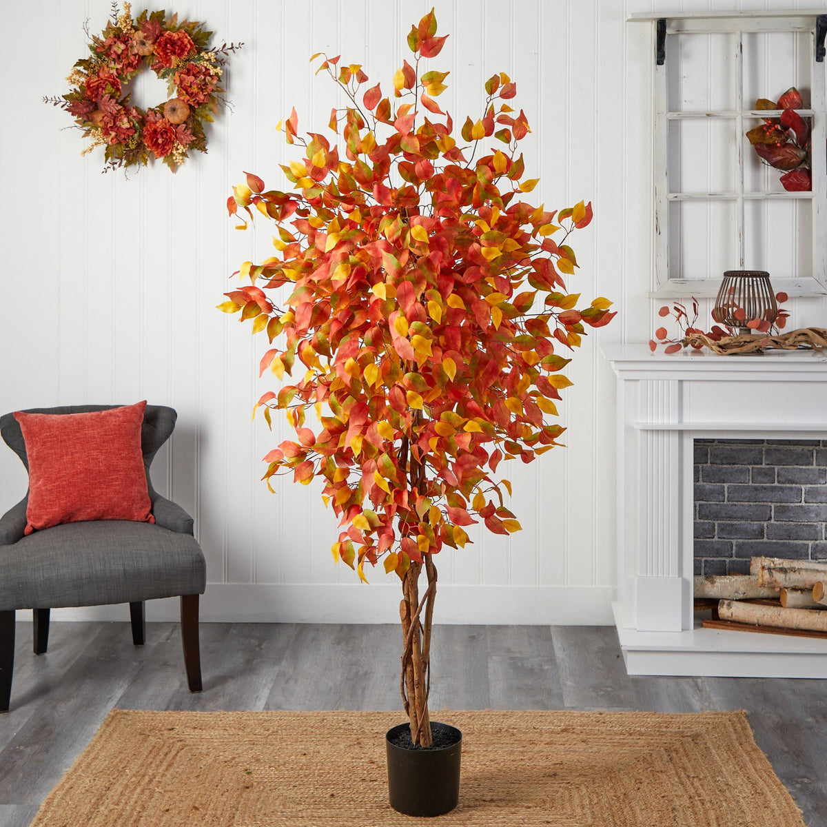 6’ Autumn Ficus Artificial Fall Tree, photo 3 of 3