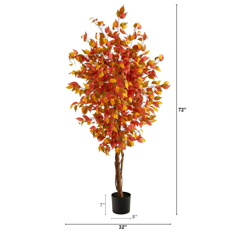 6’ Autumn Ficus Artificial Fall Tree, photo 2 of 3