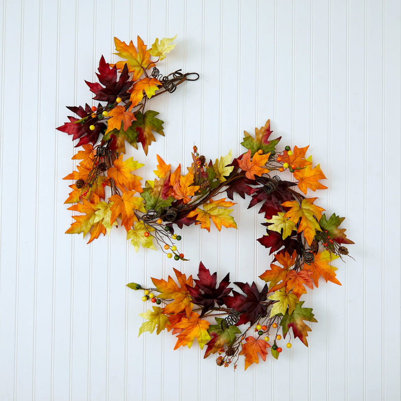6’ Autumn Maple Leaf and Berry Fall Garland