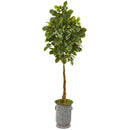 6’ Beech Leaf Artificial Tree in Metal Planter with Copper Trimming