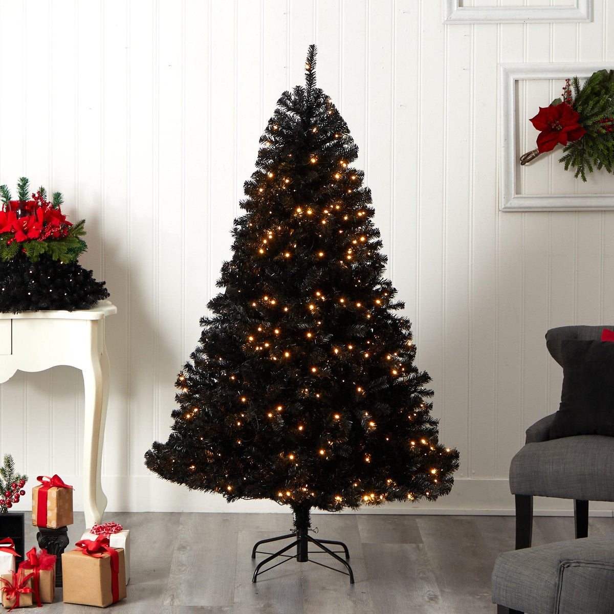 6’ Black Artificial Christmas Tree with 400 Clear LED Lights and 1036 Tips, photo 8 of 12