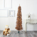 6’ Champagne Pencil Artificial Christmas Tree with 300 (multifunction) Clear LED Lights and 518 Bendable Branches
