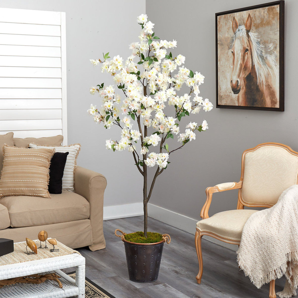 6’ Cherry Blossom Artificial Tree in Decorative Metal Pail with Rope, photo 4 of 4