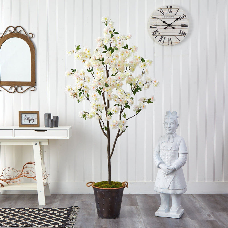 6’ Cherry Blossom Artificial Tree in Decorative Metal Pail with Rope, photo 3 of 4