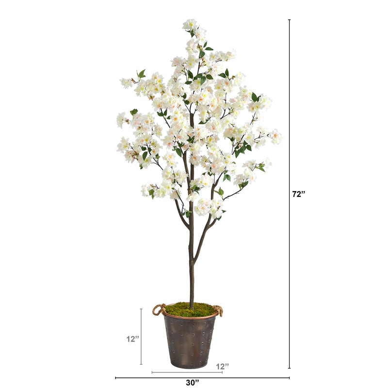 6’ Cherry Blossom Artificial Tree in Decorative Metal Pail with Rope, photo 2 of 4