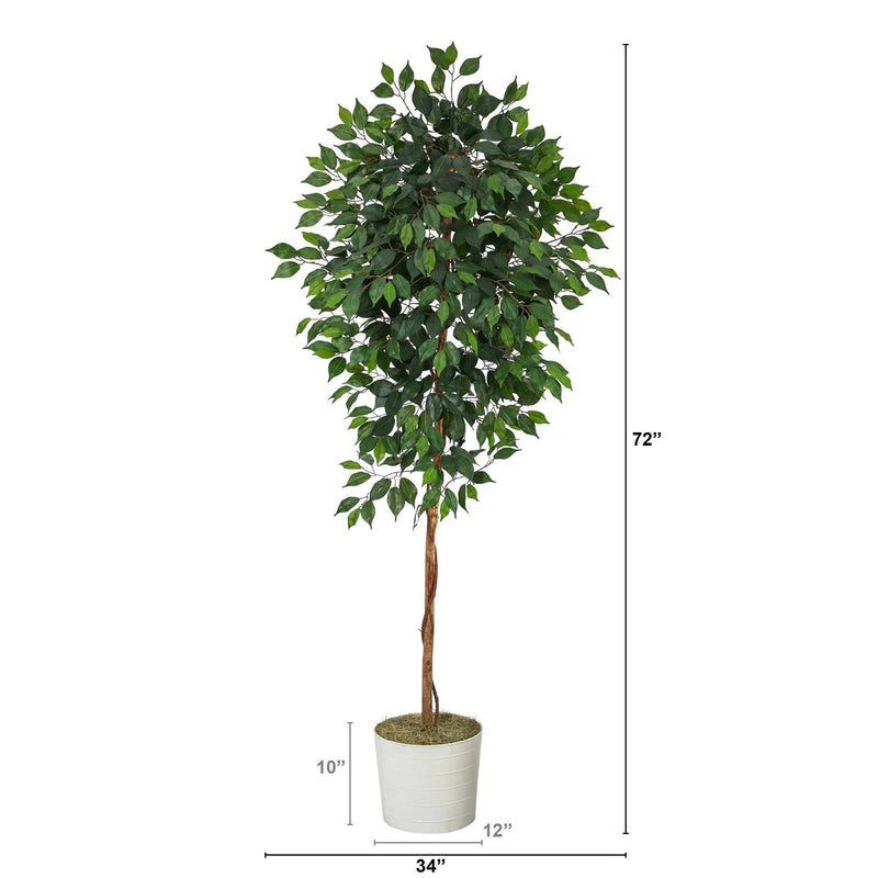 6’ Ficus Artificial Tree in White Tin Planter, photo 2 of 4