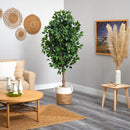 6’ Ficus Artificial Tree with Natural Trunk in Handmade Natural Jute and Cotton Planter